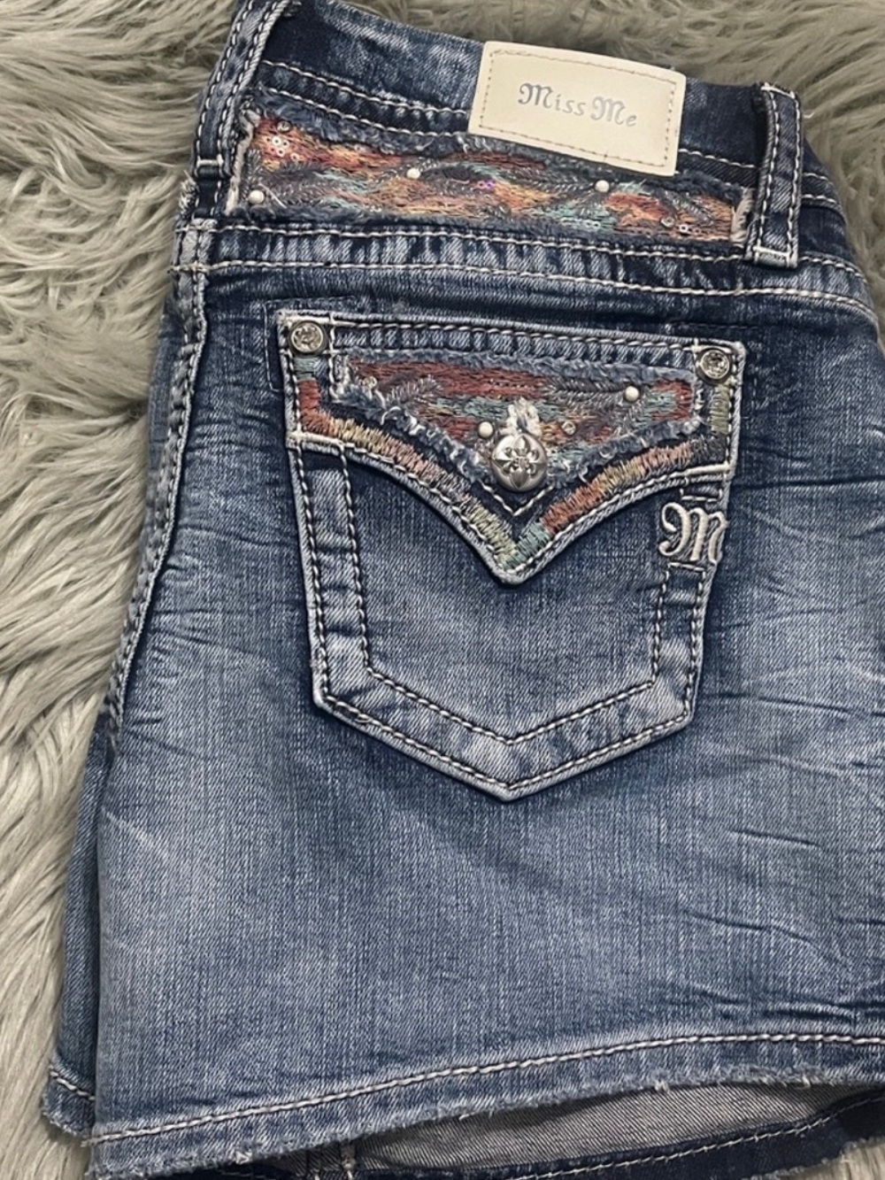 Miss Me Distressed Blue Jean Shorts